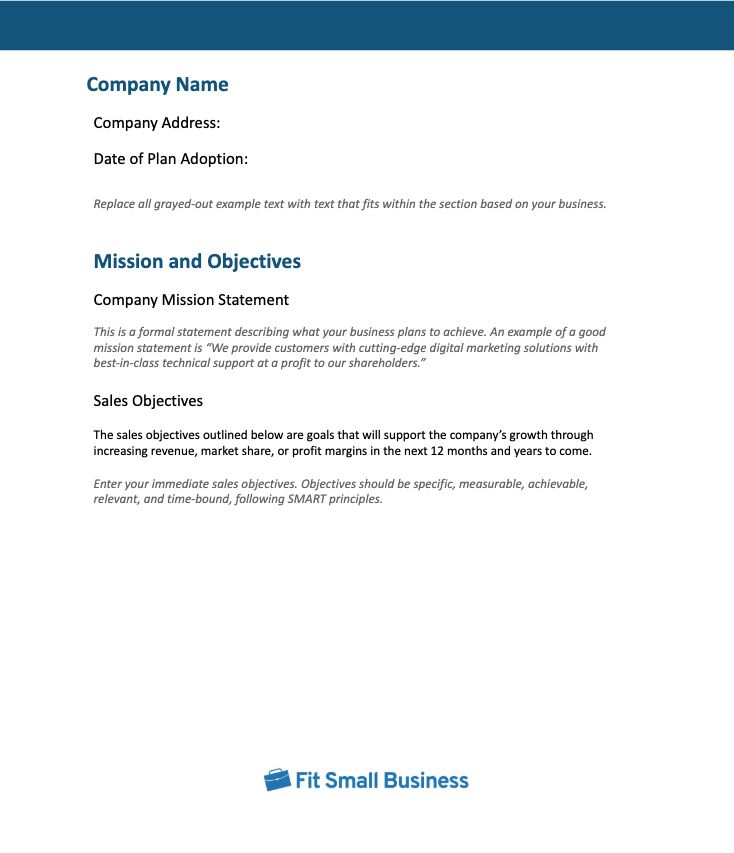 General Sales Plan Template page 1